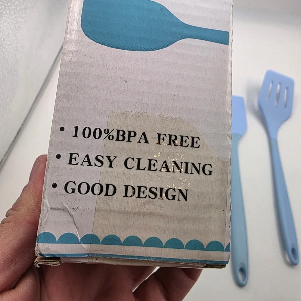 Easy Baking 5 Piece Silicone Kitchen Utensil Set Blue Spatula Whisk Brush BPA L4